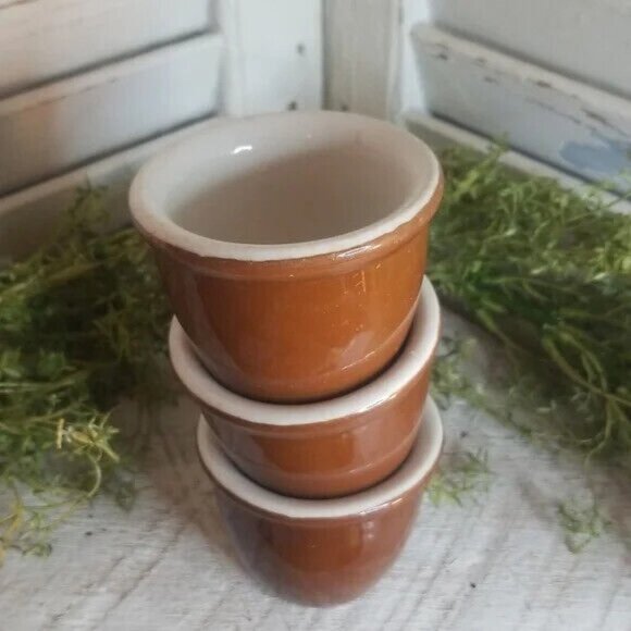 Set Of 3 Vintage Hall China Brown Ramekin/Custard Restaurant BrownWare EUC - Picture 2 of 4